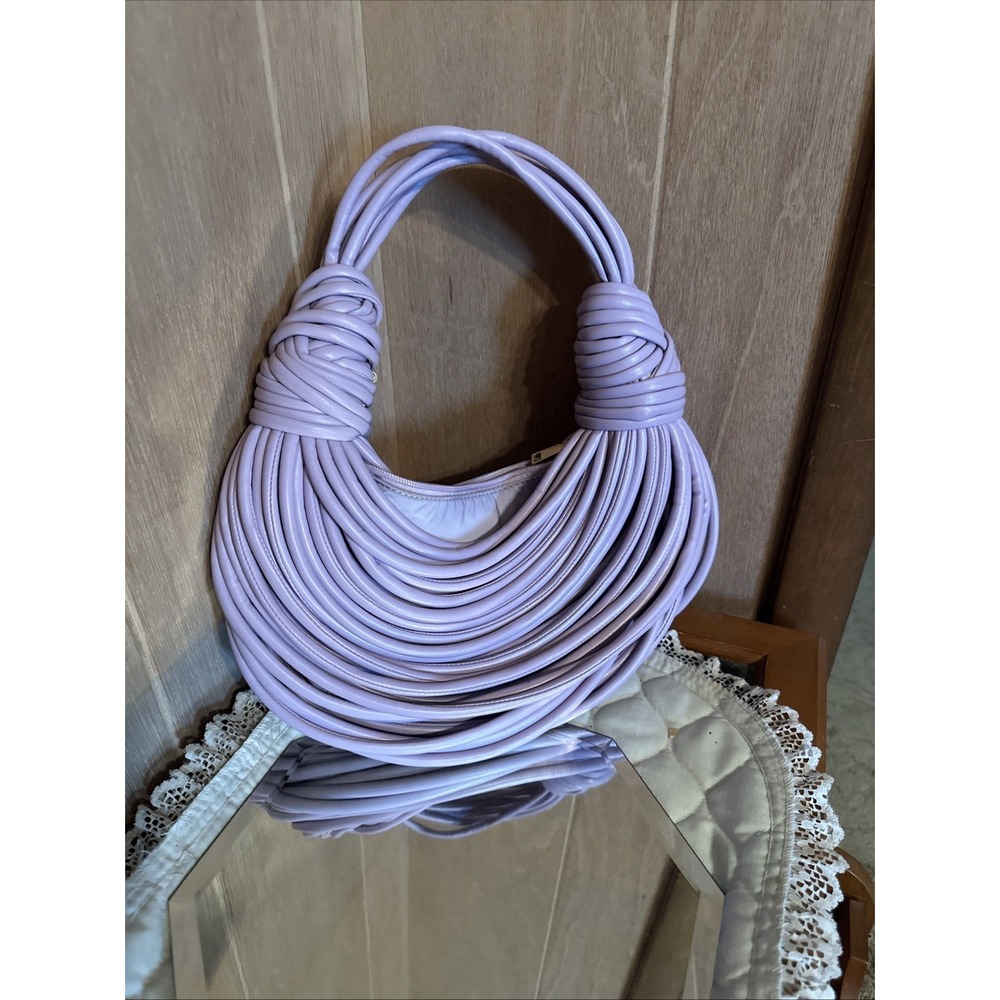 Lavender Knotted Handle Crescent‎ Top Handle Shoulder Bag for Women Matte Finish